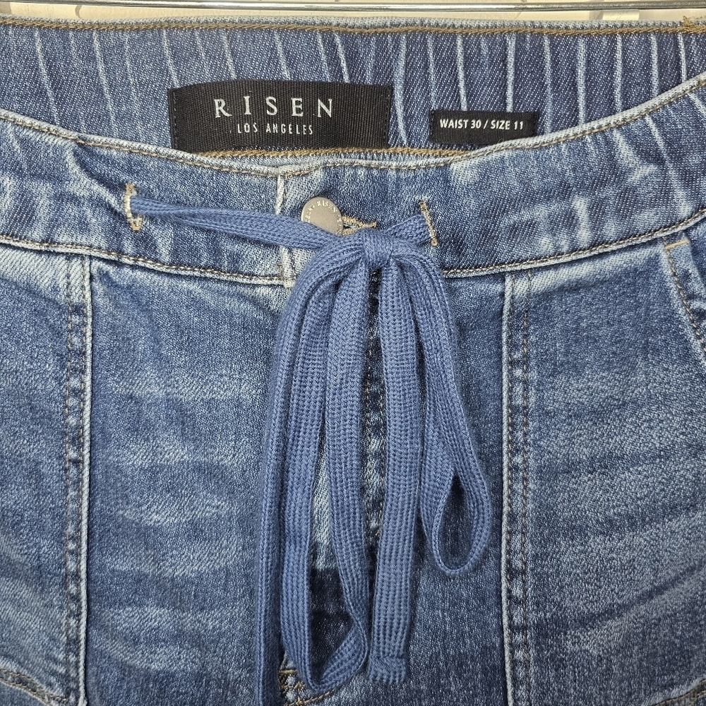 Risen Los Angeles Denim Utility Chore Jogger Soft Stretchy Tie Fronts Jeans - Picture 10 of 12